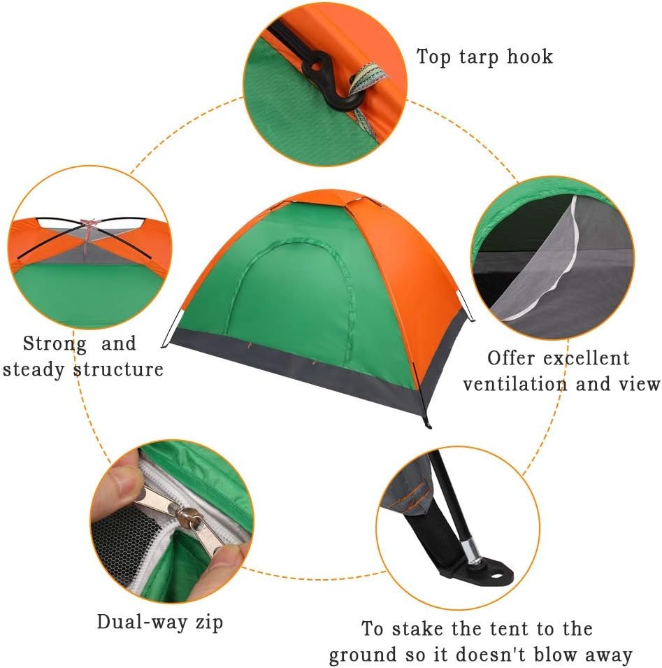 Camping Dome Tent, 1-4 Person Waterproof Windproof Easy Setup Spacious Family Tents with Carry Bag & Rain Fly for Hiking Backpacking Traveling Glamping Beach - Image 2