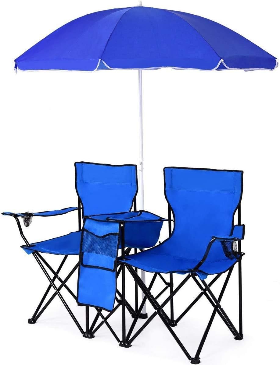 Double Portable Camping Chairs, Blue 60D x 20.5W x 35H Inch