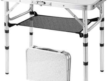 Folding Picnic Table, Small Camping Table with Adjustable Heights, Portable Lightweight Aluminum Side Table for Office, Beach, Garden, Travel