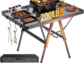 Foldable Grill Table with Mesh Desktop, 200lbs 3Ft Portable Folding Table, Height Adjustable Metal Table for Ourdoor, Camping, Picnic, BBQ and Beach, RV, 35.4" L x 23.6" W