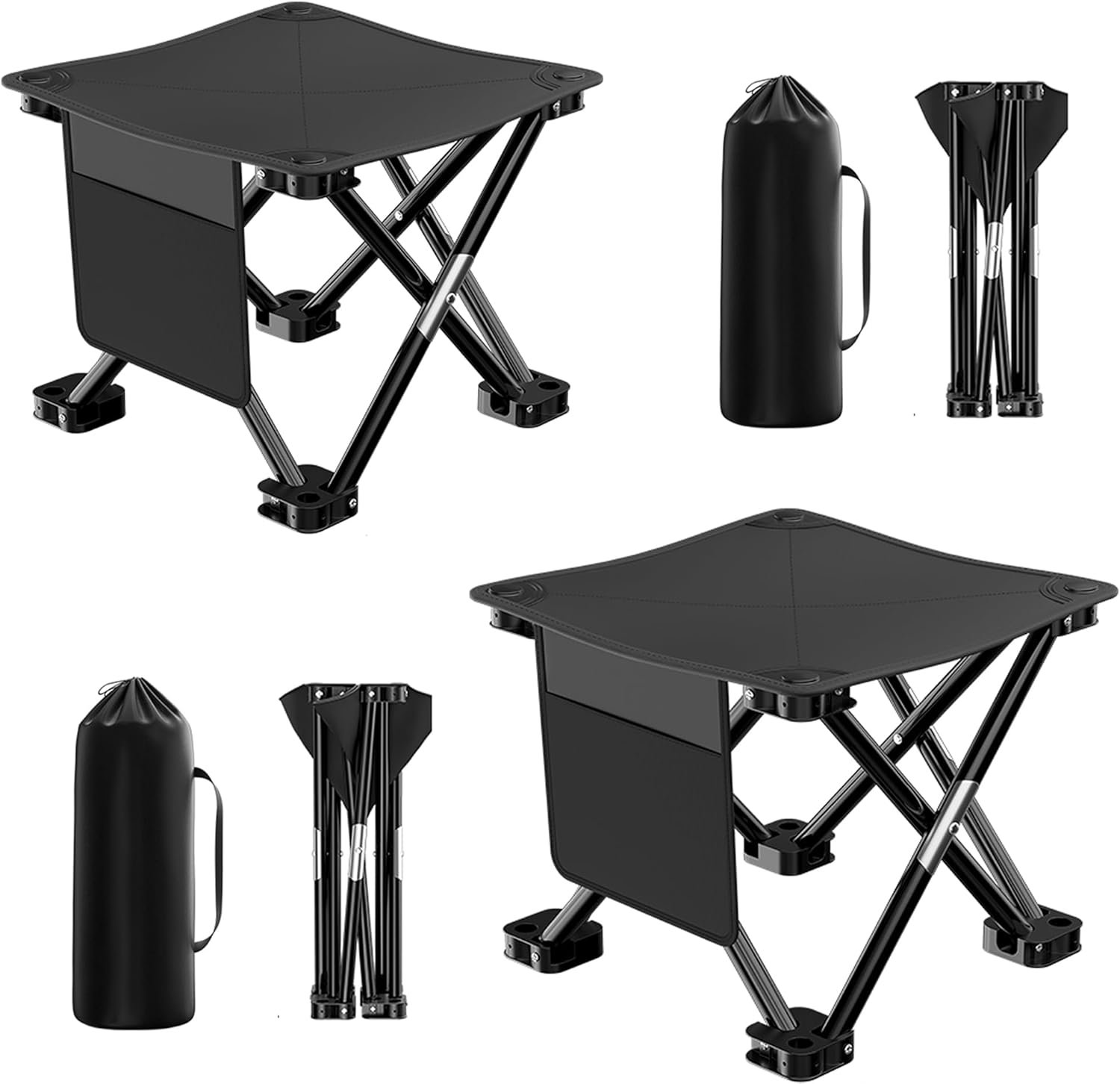 Camping Stool. Upgraded 13 Inch Portable Folding Stool.Lightweight Stool Ideal for Adult Fishing Outdoor Walking Beach Picnics Can Hold up to 450lbs (Black 2pc)